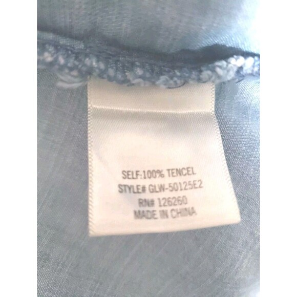 Blue Rain Tencel Chambray Dress Women's M Blue Embroidered Floral Slit Sleeve - Picture 8 of 9